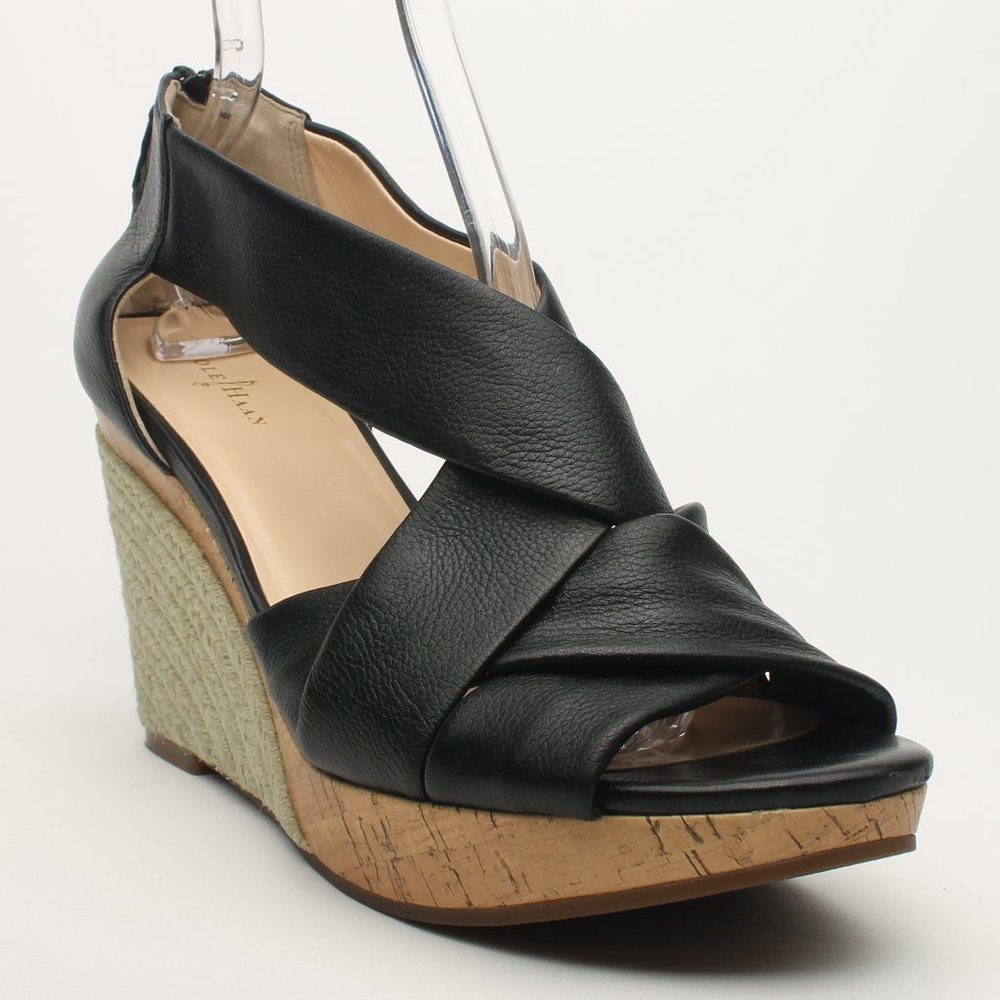 Cole Haan Crisscross Black Wedge Espadrille Sandle size 11B Like New - Picture 2 of 16